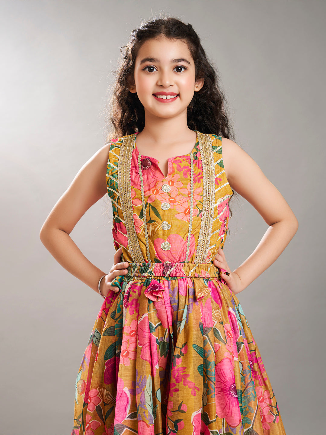 Bitiya by Bhama Yellow  & pink Floral printed Dress