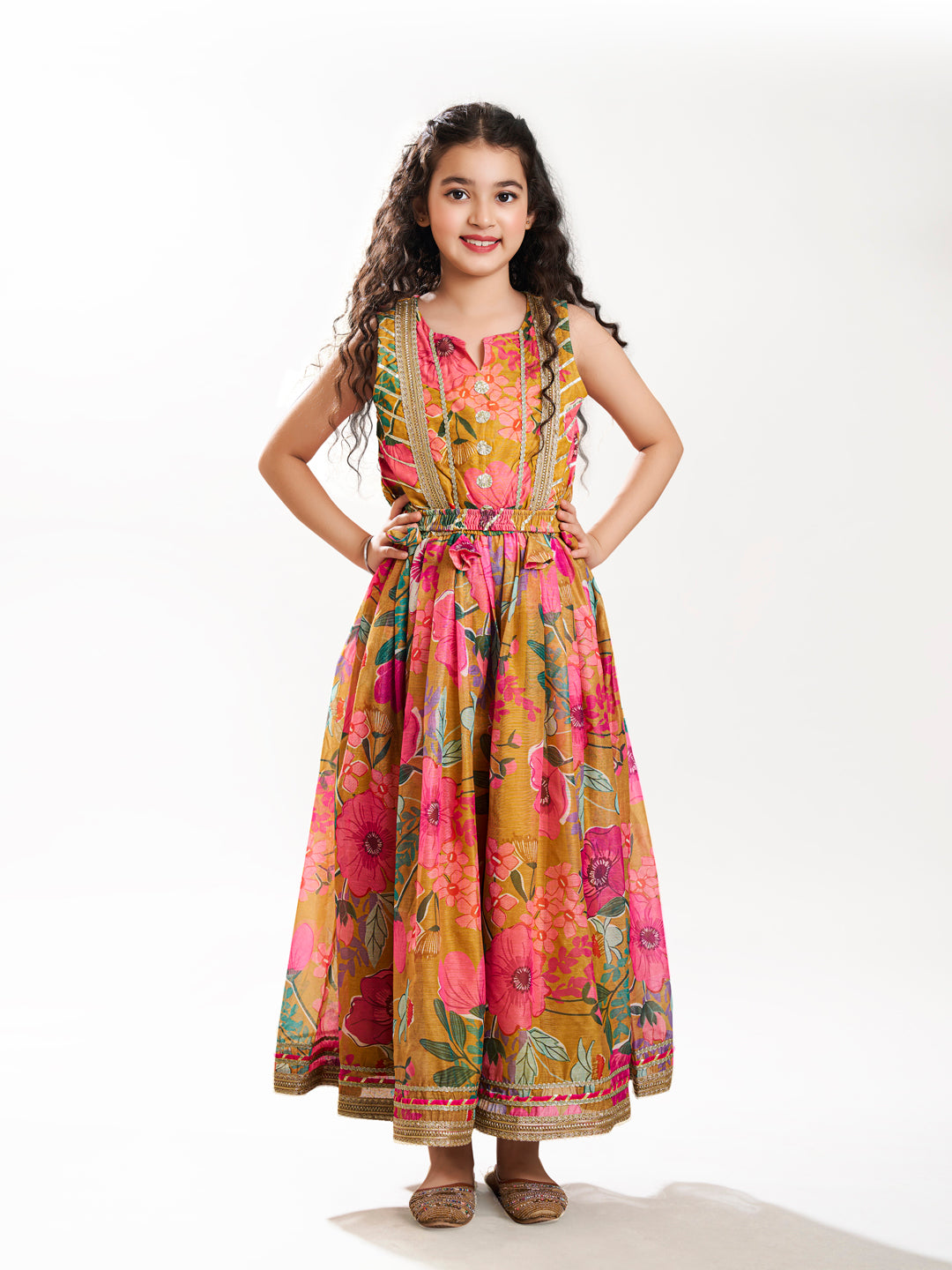Bitiya by Bhama Yellow  & pink Floral printed Dress
