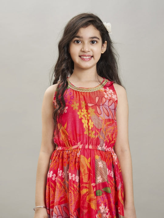 Bitiya by Bhama Pink  & Green floral printed Dress