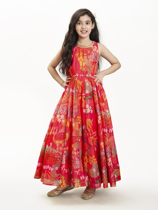 Bitiya by Bhama Pink  & Green floral printed Dress