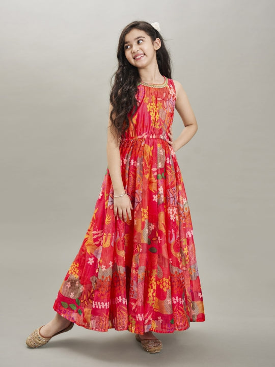 Bitiya by Bhama Pink  & Green floral printed Dress