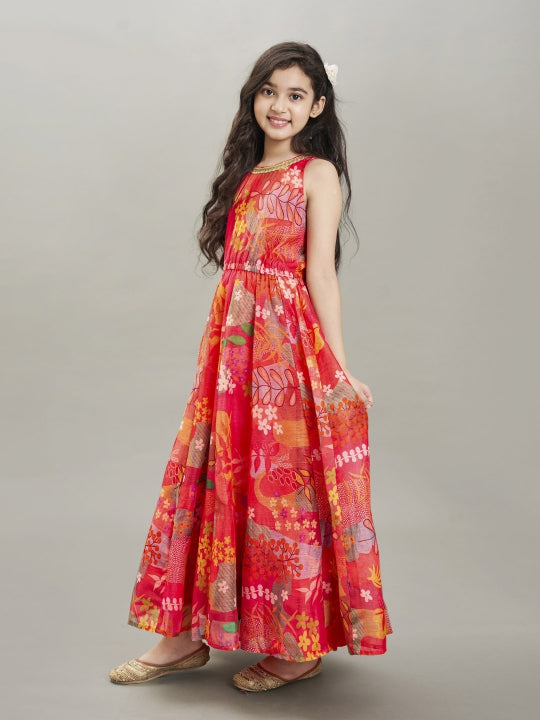 Bitiya by Bhama Pink  & Green floral printed Dress