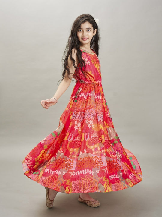Bitiya by Bhama Pink  & Green floral printed Dress