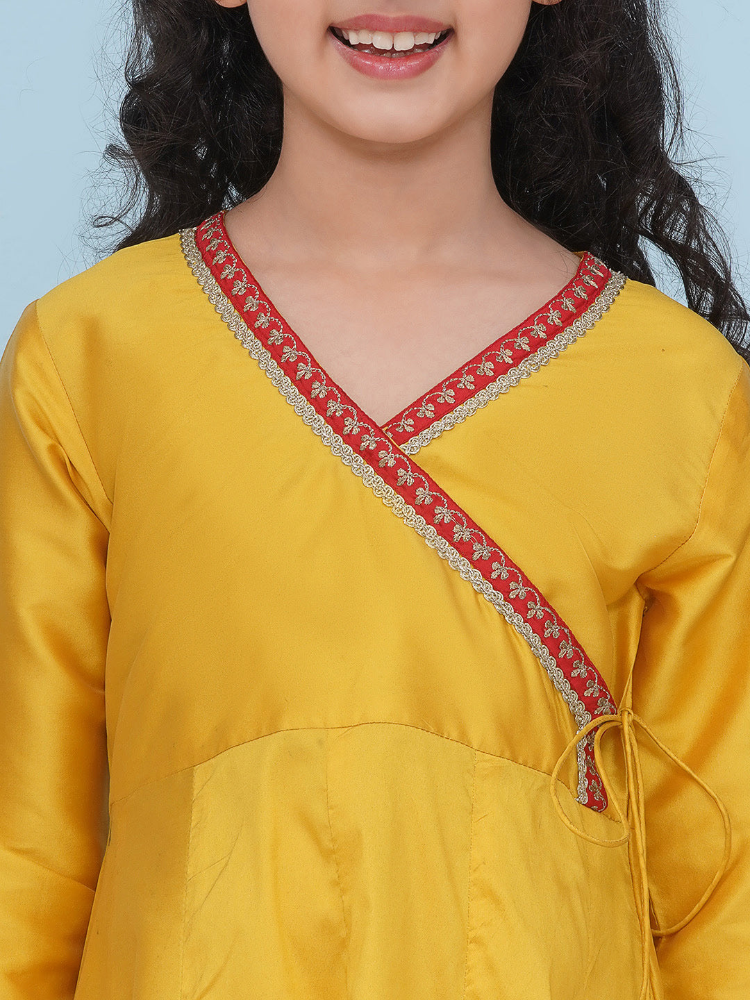 Bitiya by Bhama Girls Yellow Angrakha Kurta with Trousers