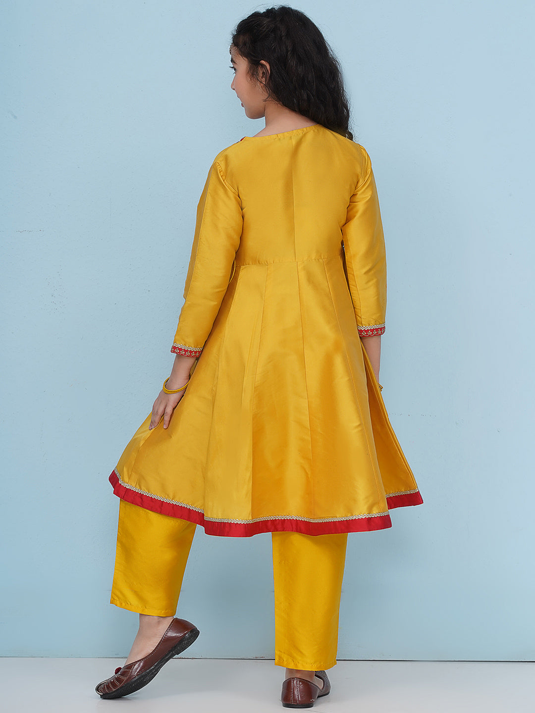 Bitiya by Bhama Girls Yellow Angrakha Kurta with Trousers