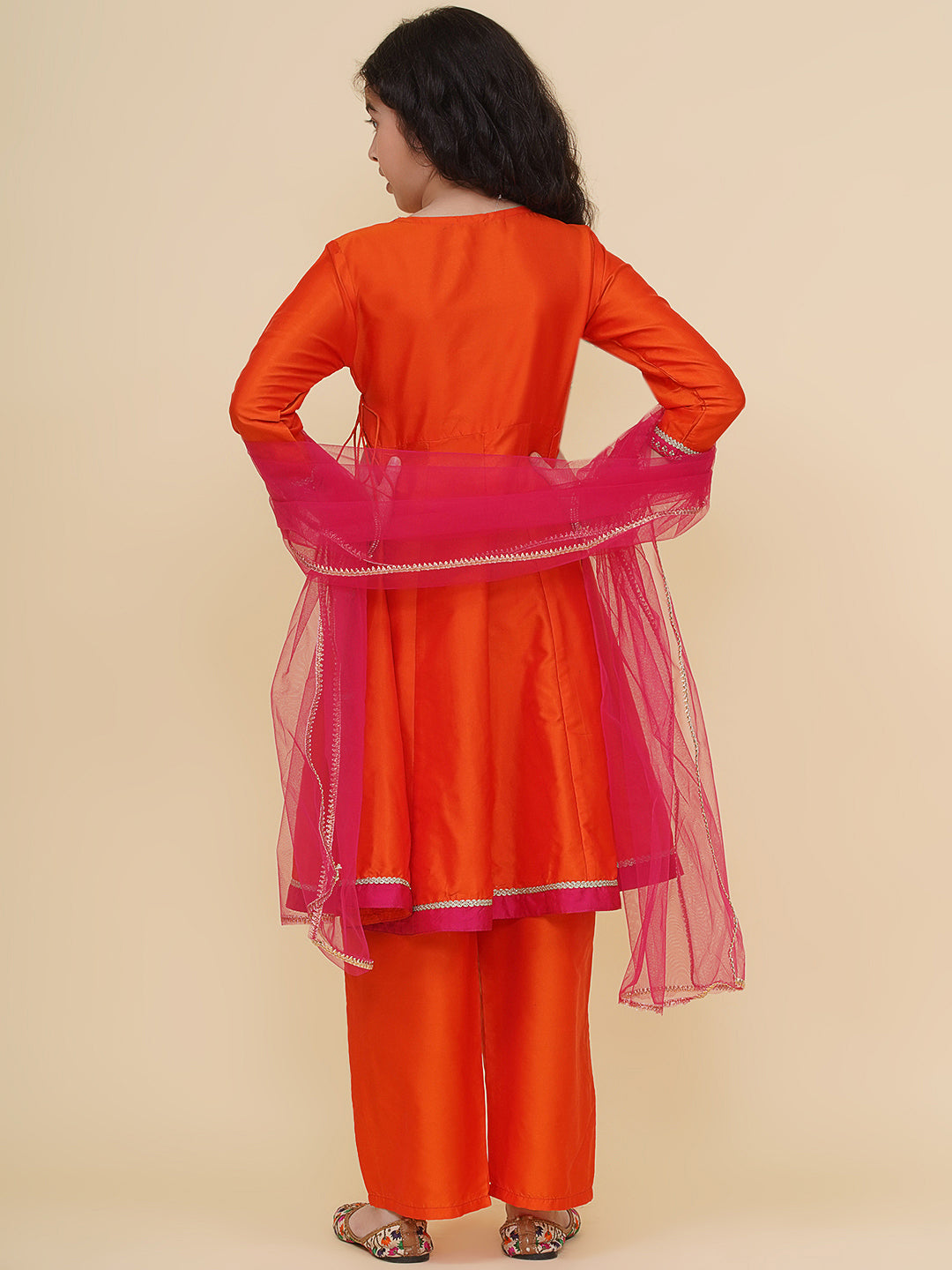 Bitiya by Bhama Girls Orange Angrakha Kurta with Trousers with Dupatta