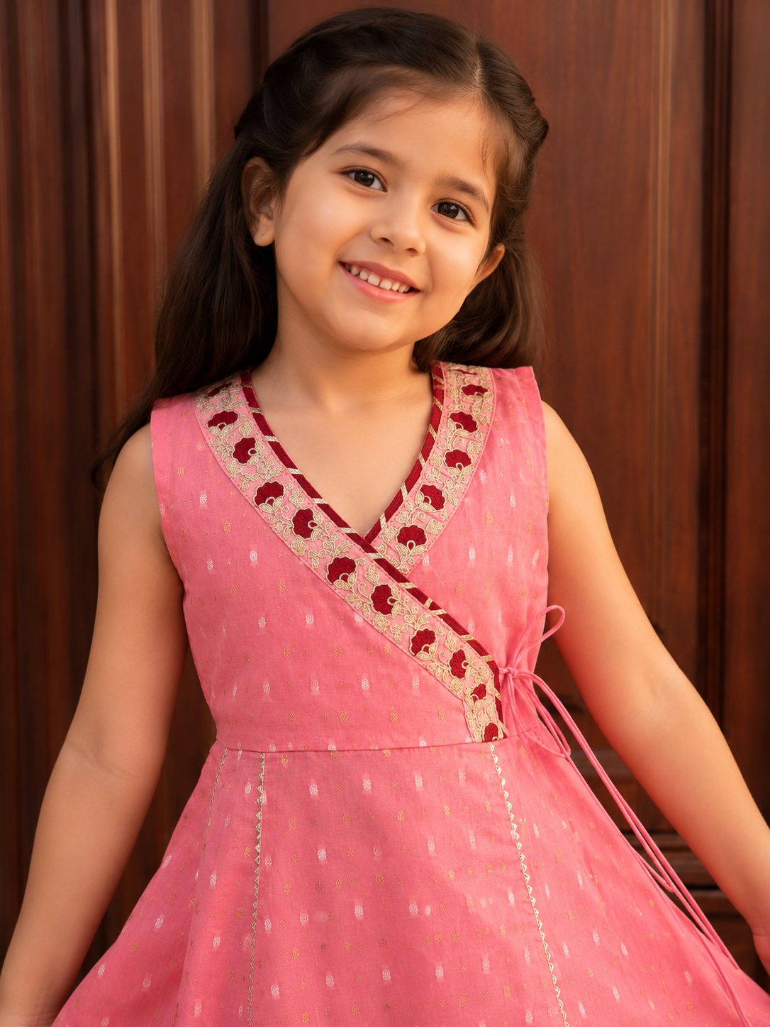Bitiya By Bhama Girls Peach Kurta With White Sharara