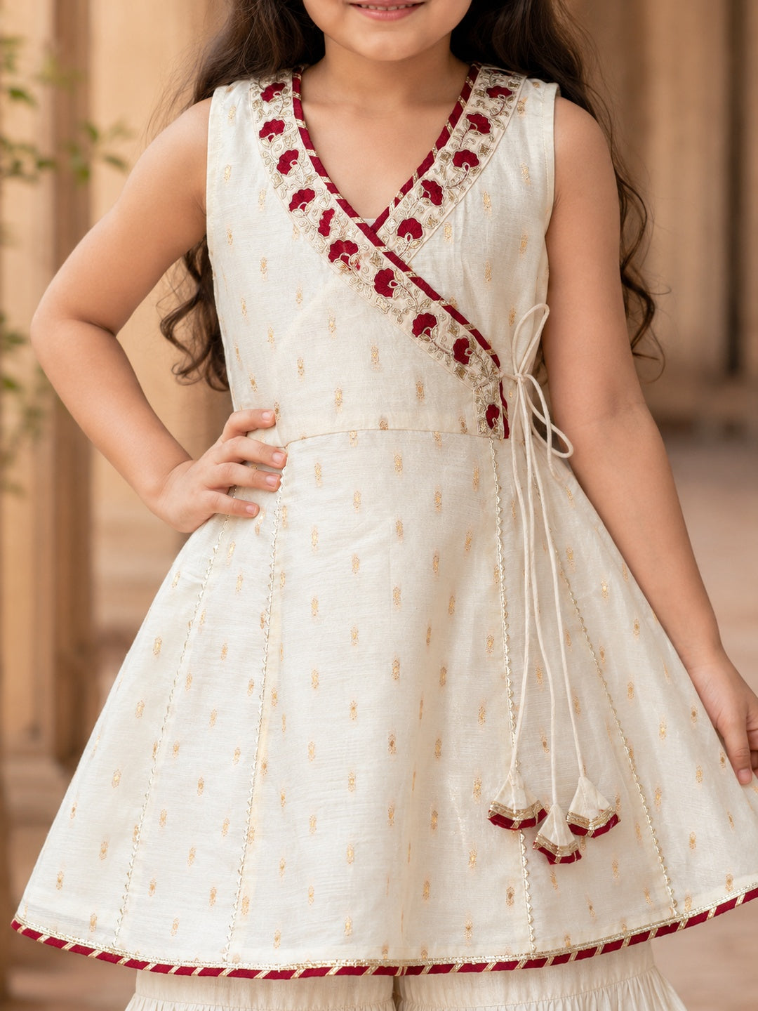 Bitiya By Bhama Girls Off White Kurta With Sharara