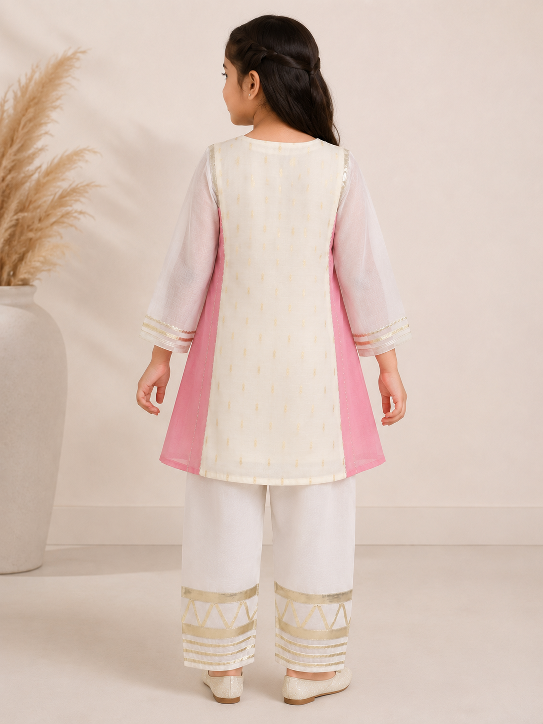 Bitiya By Bhama Girls Off White Kurta With Farsi Salwar