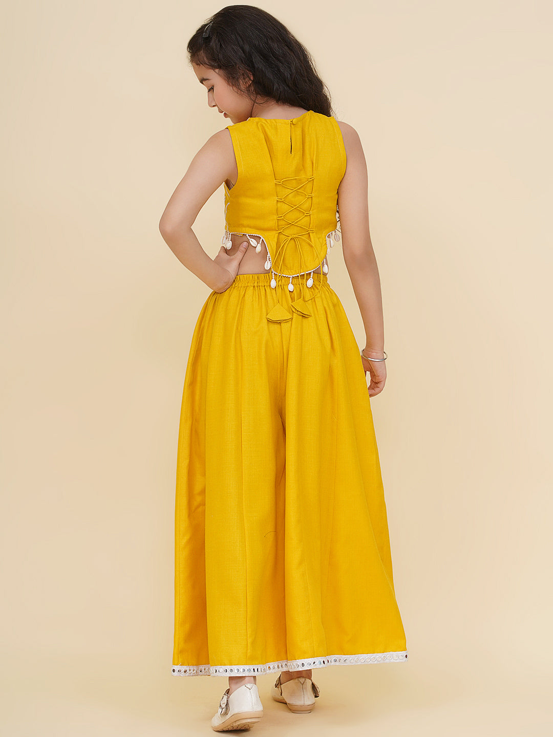 Bitiya by Bhama Girls Floral Embroidered Crop Top With Palazzo