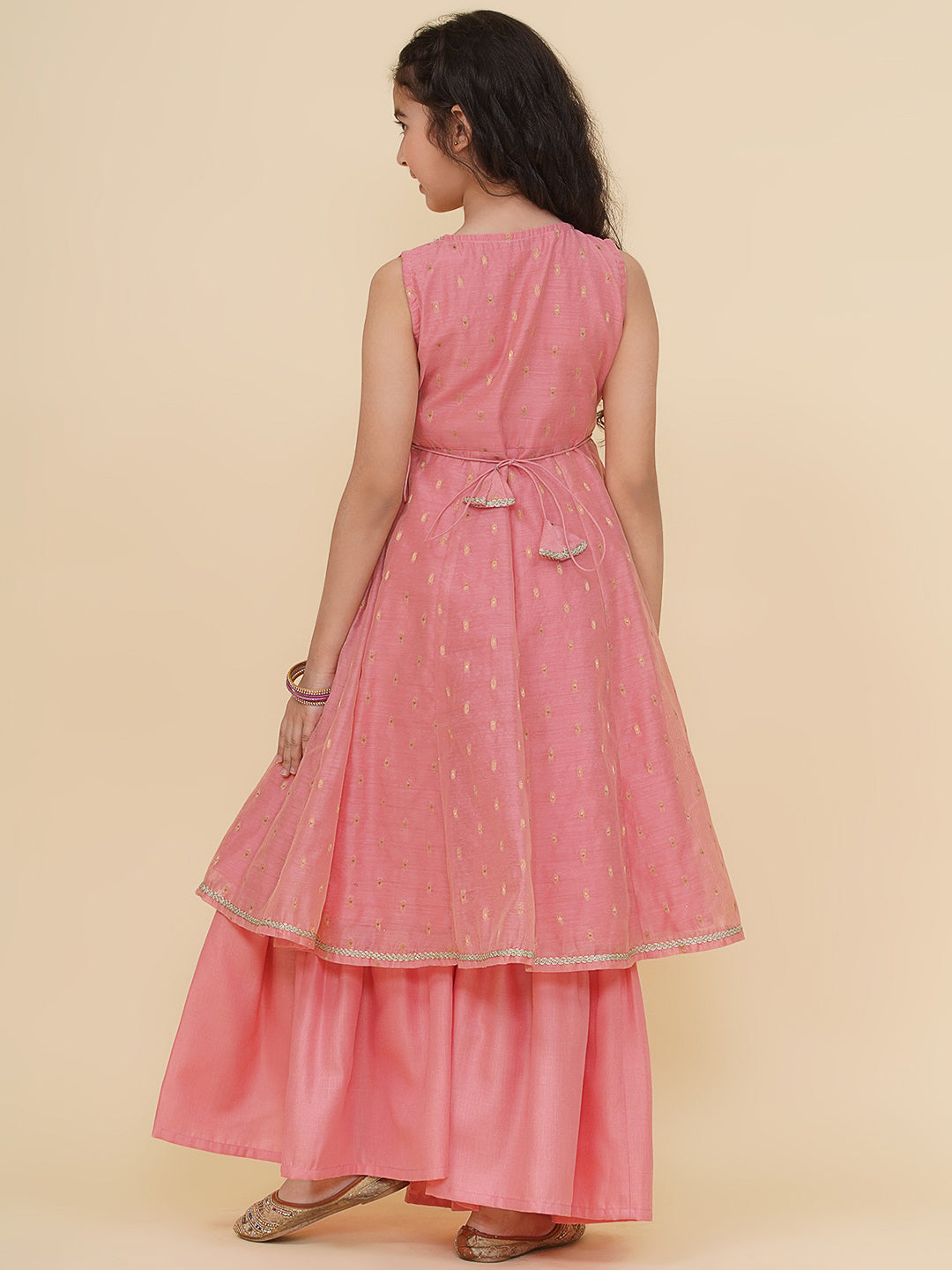 Bitiya by Bhama Girls Peach Angrakha Kurta with Sharara