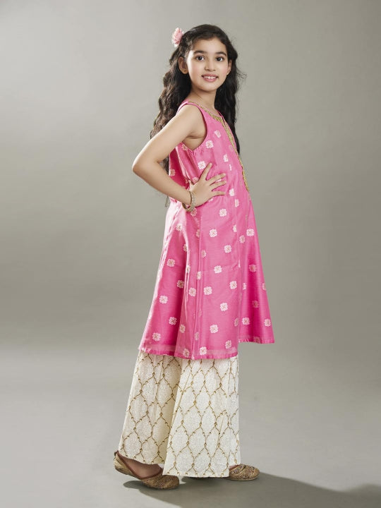 Bitiya by Bhama Girls  Ethnic motifs woven design Kurta With Sharara