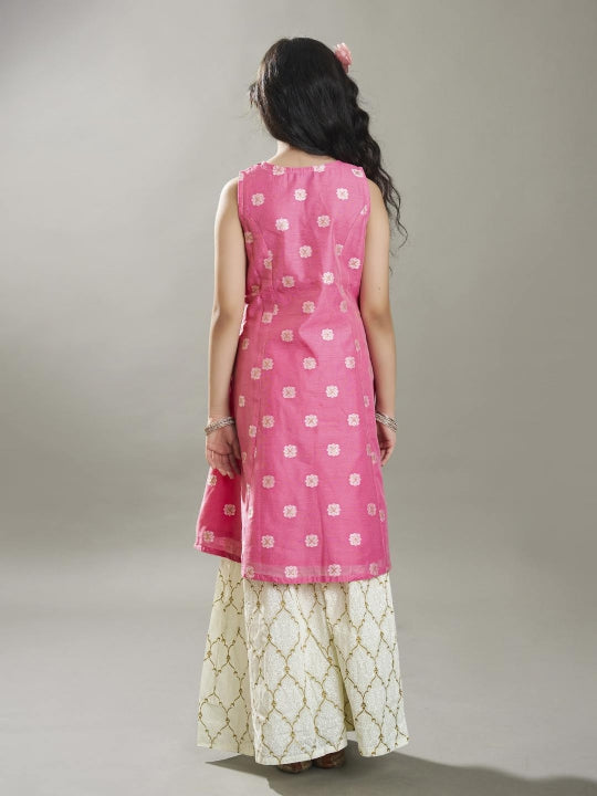 Bitiya by Bhama Girls  Ethnic motifs woven design Kurta With Sharara