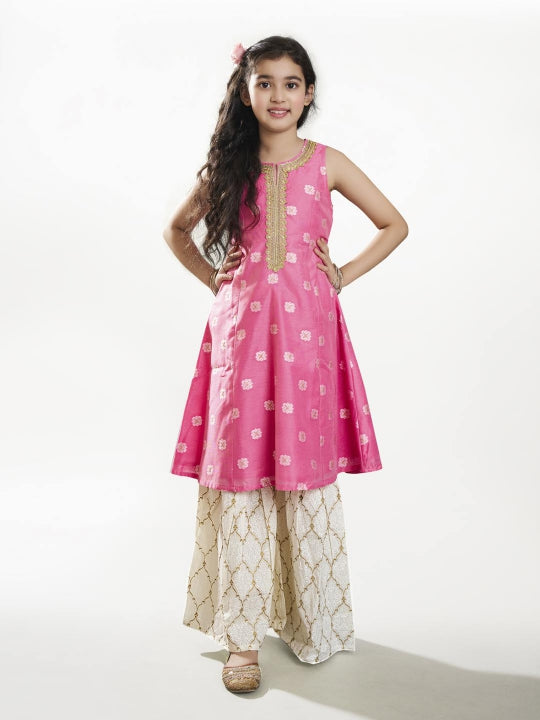Bitiya by Bhama Girls  Ethnic motifs woven design Kurta With Sharara