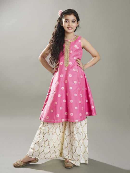 Bitiya by Bhama Girls  Ethnic motifs woven design Kurta With Sharara