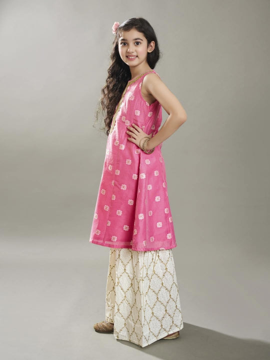Bitiya by Bhama Girls  Ethnic motifs woven design Kurta With Sharara