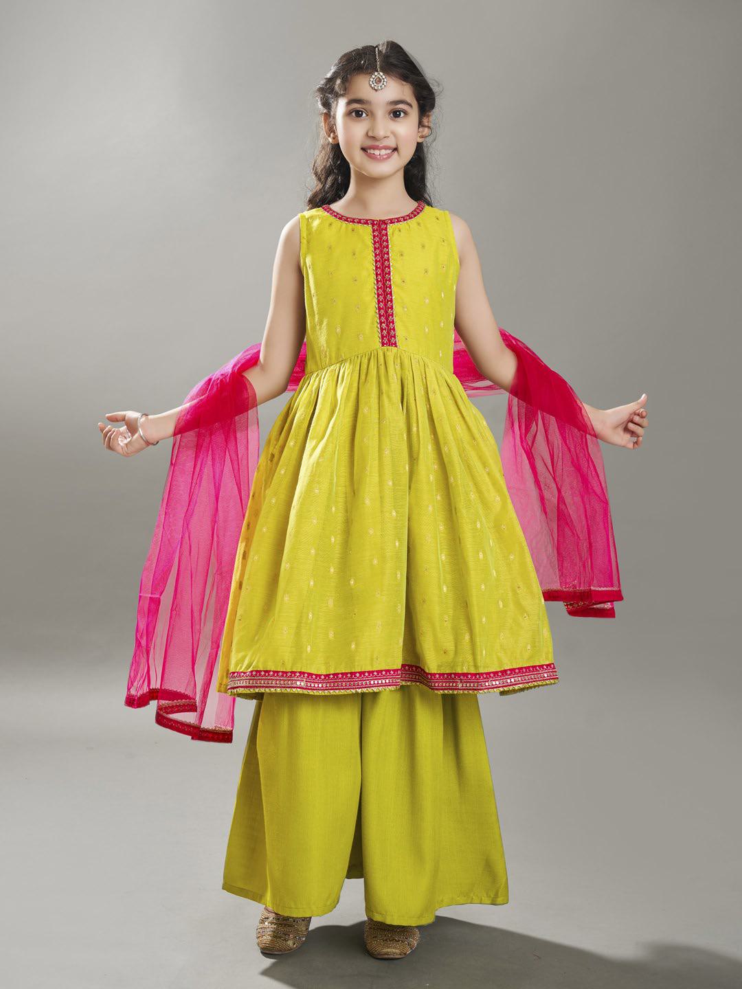Bitiya by Bhama Girls  Ethnic motifs woven design Kurta With Sharara & With Dupatta