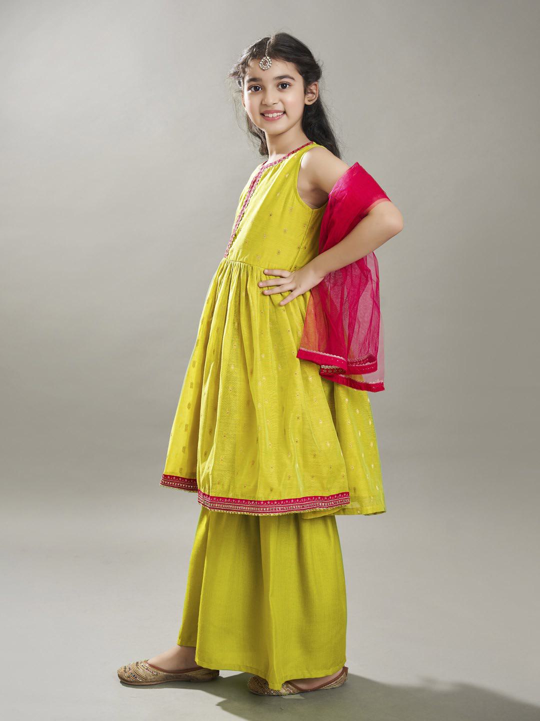 Bitiya by Bhama Girls  Ethnic motifs woven design Kurta With Sharara & With Dupatta