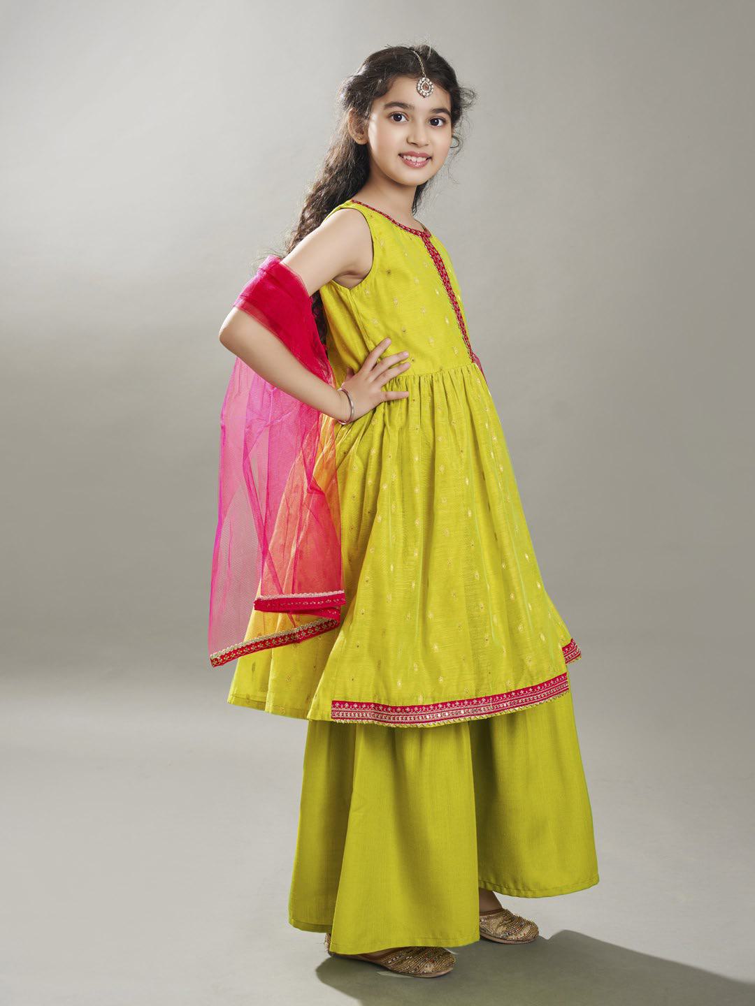 Bitiya by Bhama Girls  Ethnic motifs woven design Kurta With Sharara & With Dupatta