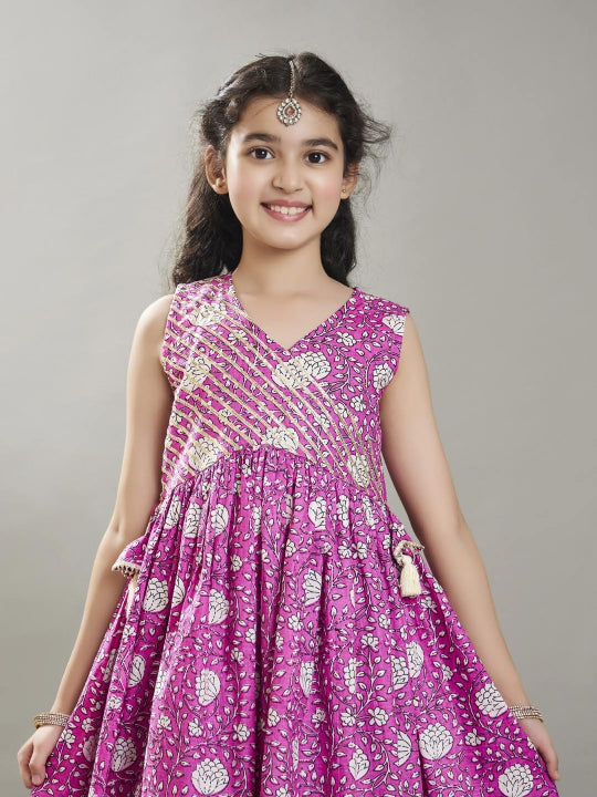 Bitiya by Bhama Girls purple Angrakha Gotta Patti Kurta with Sharara