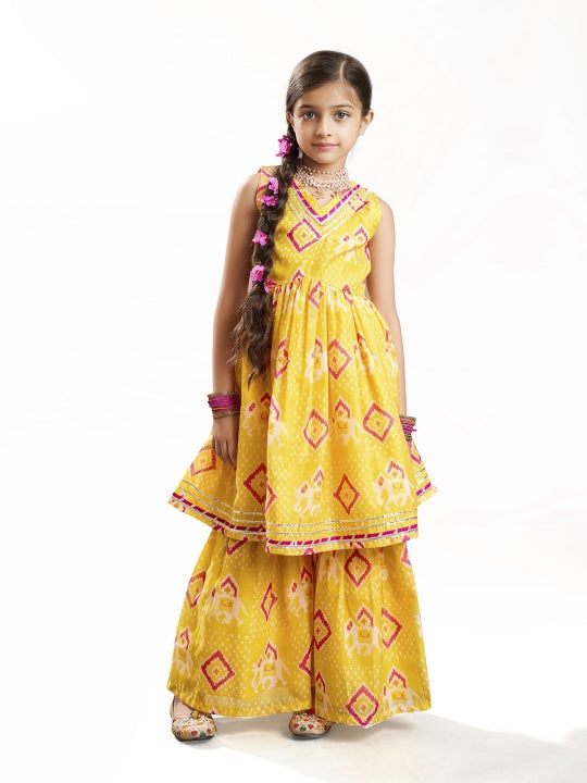 Bitiya by Bhama Girls Yellow Ethnic motifs  Printed Kurta with Sharara