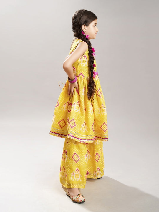 Bitiya by Bhama Girls Yellow Ethnic motifs  Printed Kurta with Sharara