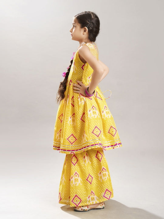 Bitiya by Bhama Girls Yellow Ethnic motifs  Printed Kurta with Sharara