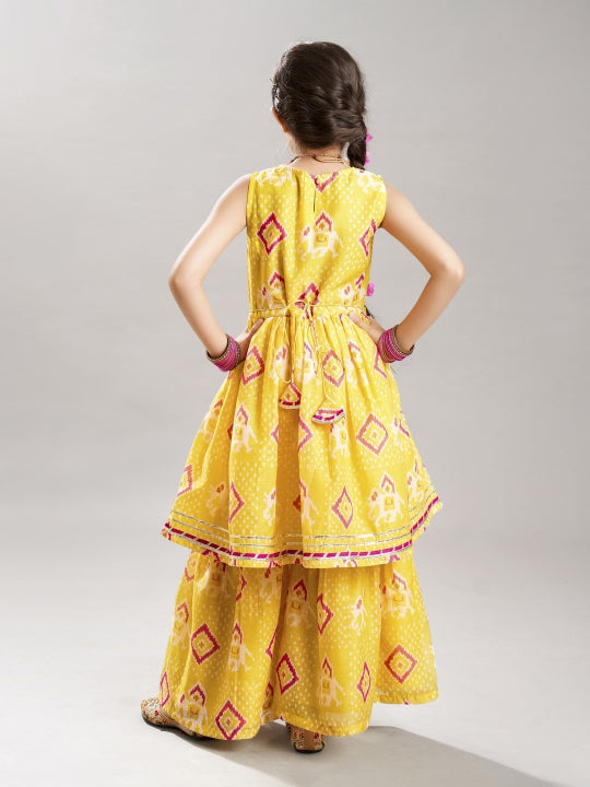 Bitiya by Bhama Girls Yellow Ethnic motifs  Printed Kurta with Sharara