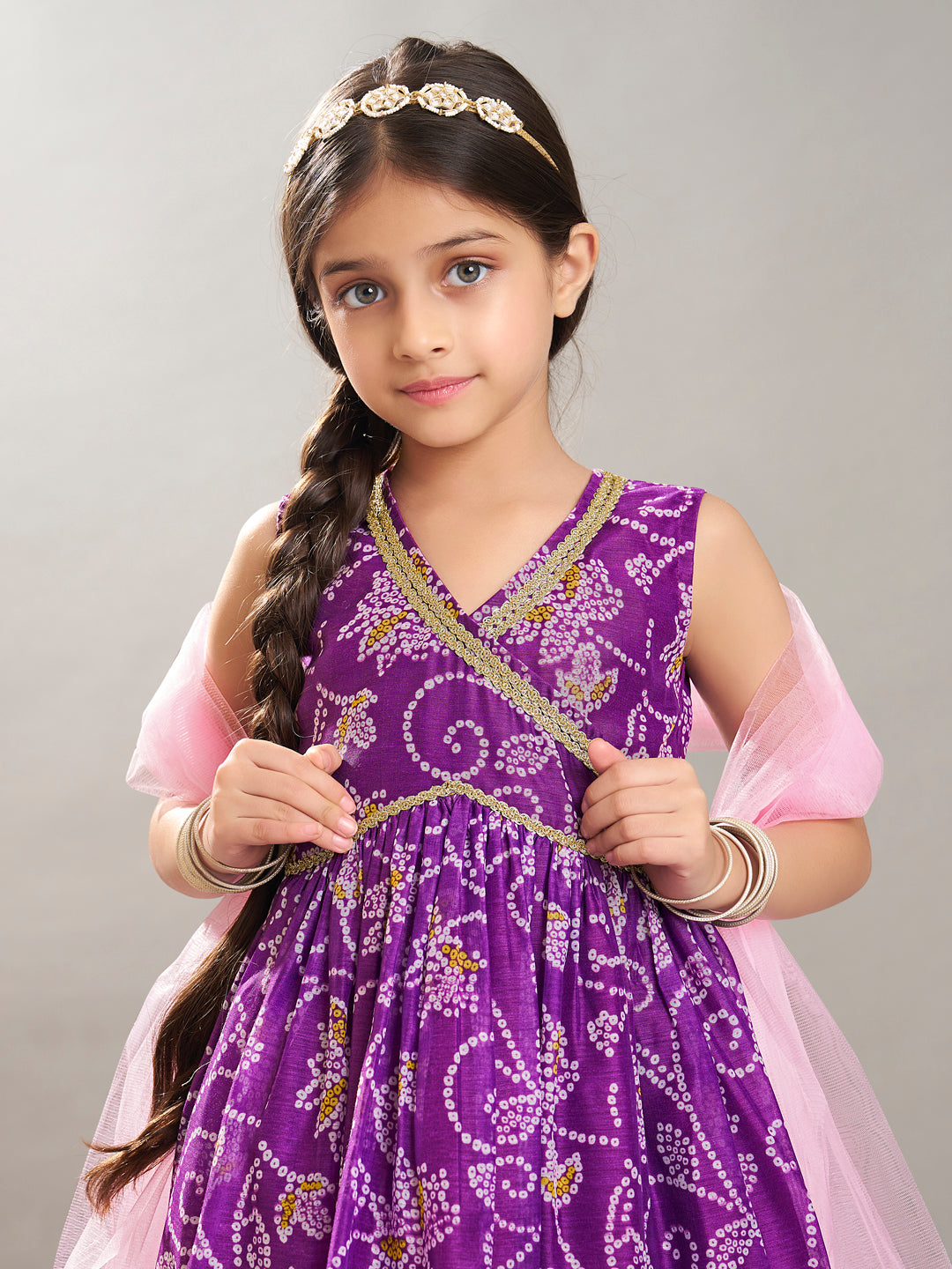 Bitiya by Bhama Girls purple Angrakha Gotta Patti Kurta with Sharara With Dupatta