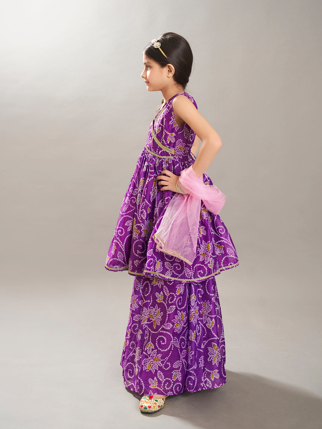 Bitiya by Bhama Girls purple Angrakha Gotta Patti Kurta with Sharara With Dupatta