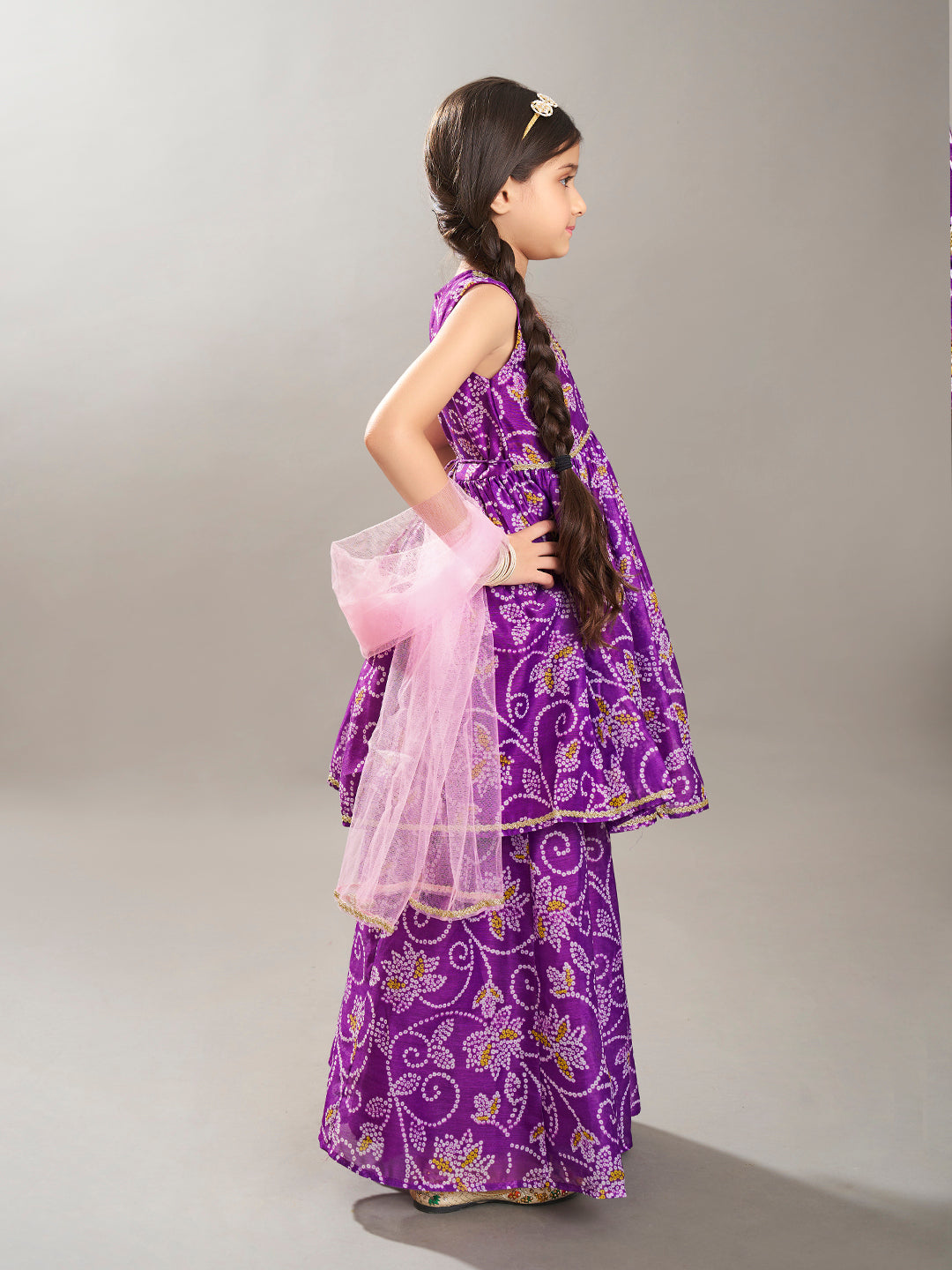 Bitiya by Bhama Girls purple Angrakha Gotta Patti Kurta with Sharara With Dupatta