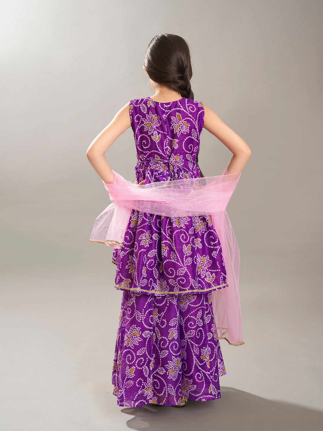 Bitiya by Bhama Girls purple Angrakha Gotta Patti Kurta with Sharara With Dupatta