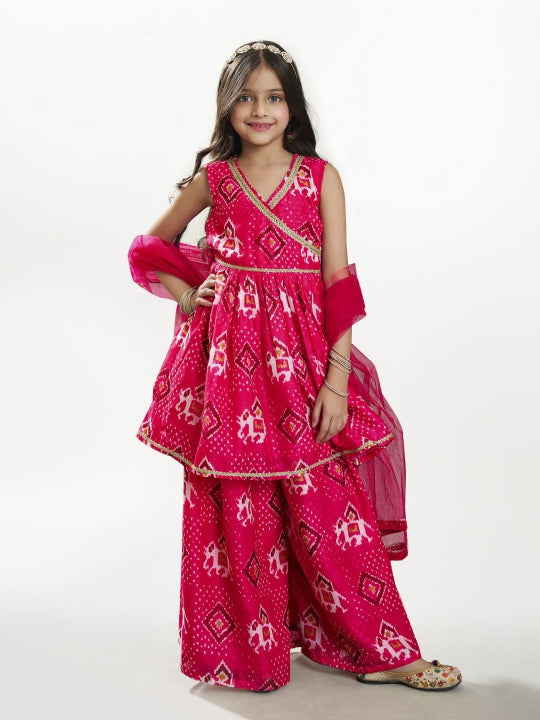 Bitiya by Bhama Girls Pink Angrakha Kurta with Sharara  Dupatta