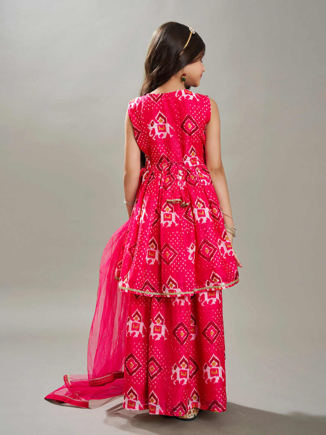 Bitiya By Bhama Girls Pink Kurta With Matching Plazzo And Pink Dupatta.