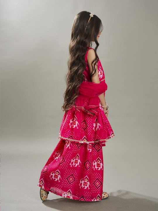 Bitiya by Bhama Girls Pink Angrakha Kurta with Sharara  Dupatta
