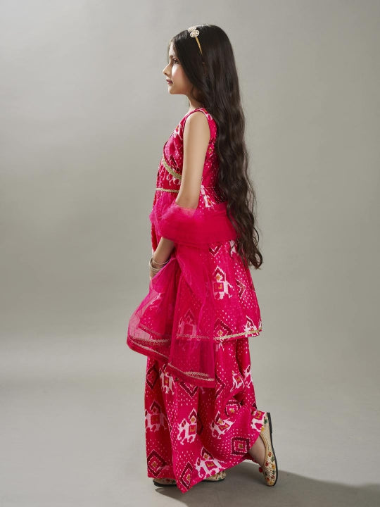 Bitiya by Bhama Girls Pink Angrakha Kurta with Sharara  Dupatta