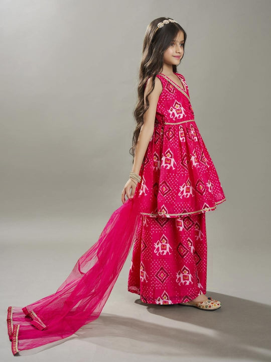Bitiya by Bhama Girls Pink Angrakha Kurta with Sharara  Dupatta