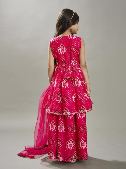 Bitiya by Bhama Girls Pink Angrakha Kurta with Sharara  Dupatta