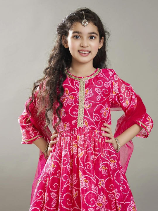 Bitiya by Bhama Girls pink Ethnic motifs Printed Kurta with Palazzos with dupatta