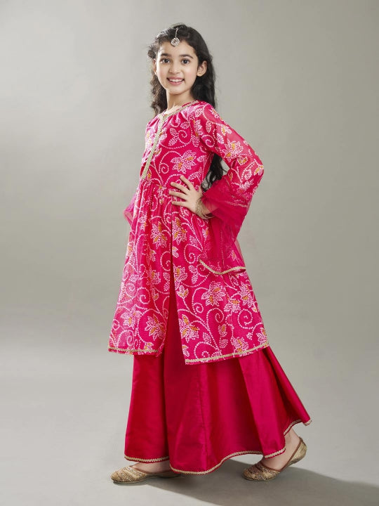 Bitiya by Bhama Girls pink Ethnic motifs Printed Kurta with Palazzos with dupatta