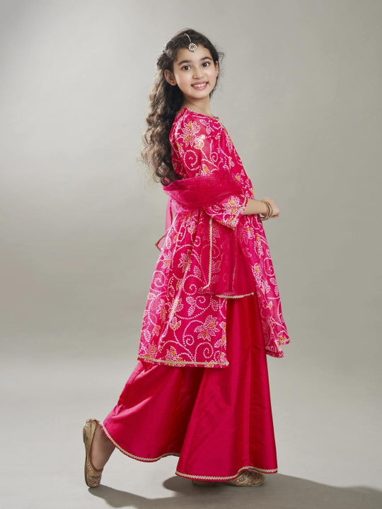 Bitiya by Bhama Girls pink Ethnic motifs Printed Kurta with Palazzos with dupatta