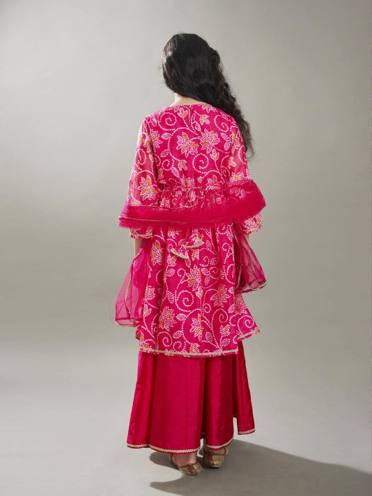 Bitiya by Bhama Girls pink Ethnic motifs Printed Kurta with Palazzos with dupatta