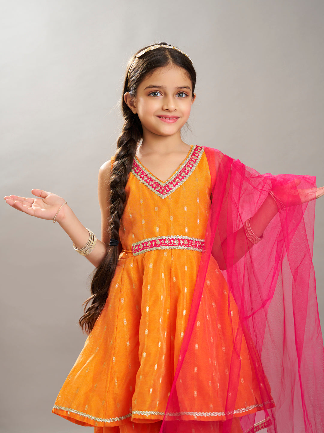 Bitiya by Bhama Girls  Ethnic motifs woven design Kurta With Palazzos, Dupatta set