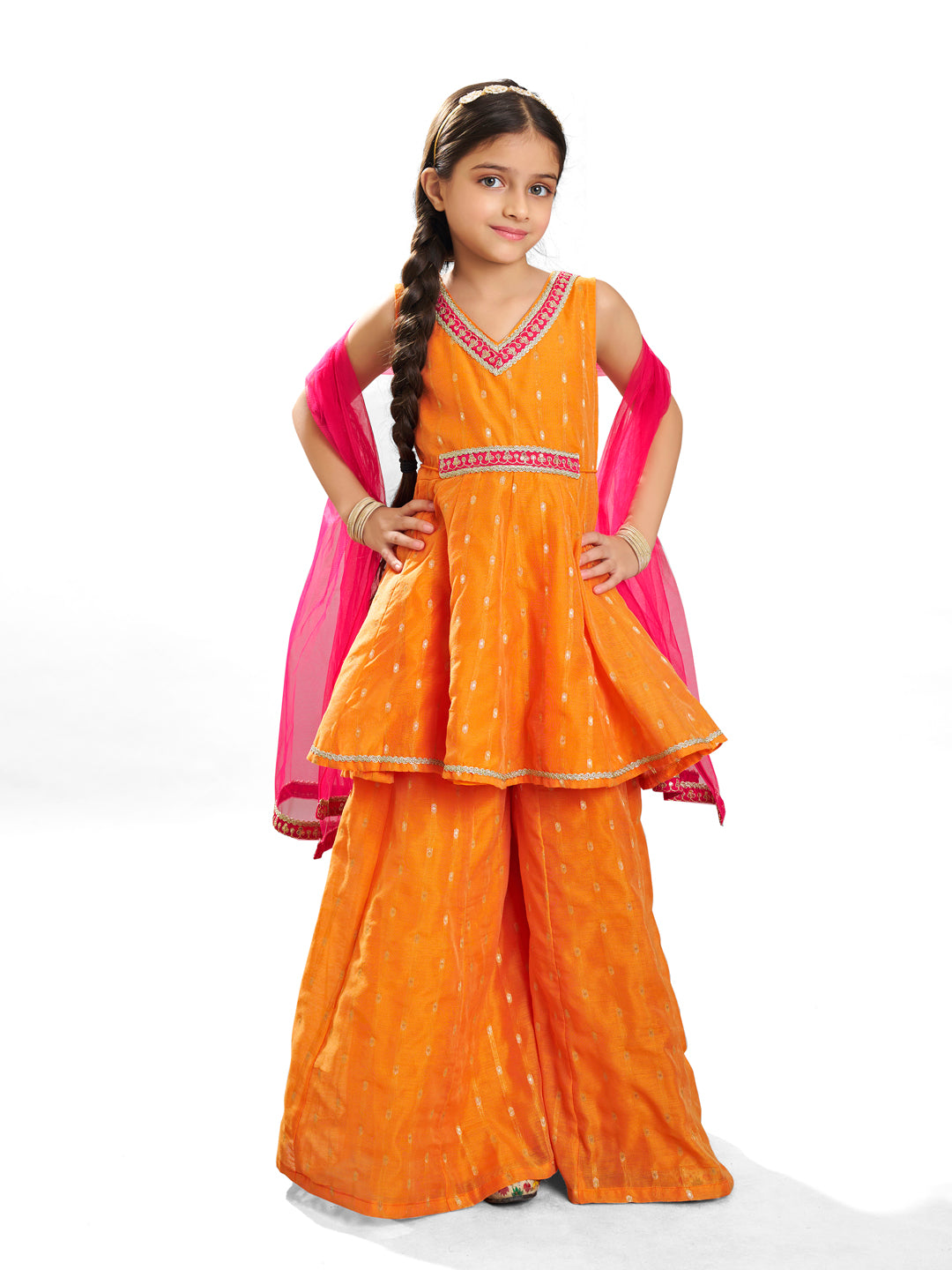 Bitiya by Bhama Girls  Ethnic motifs woven design Kurta With Palazzos, Dupatta set