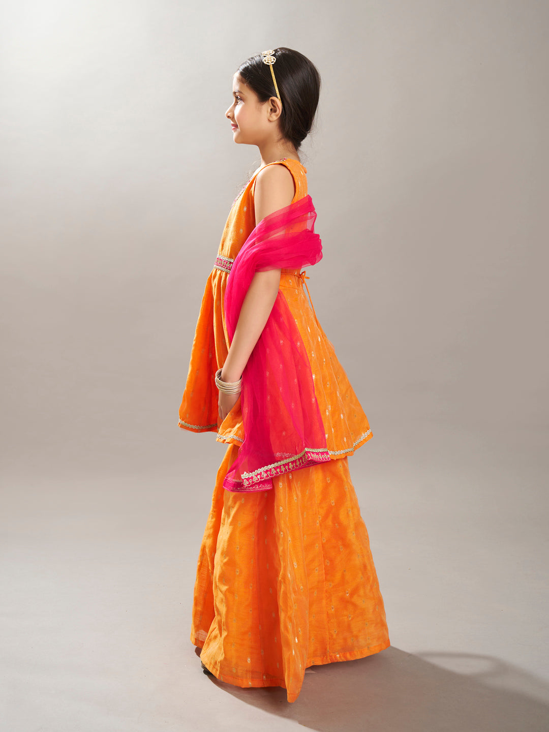 Bitiya by Bhama Girls  Ethnic motifs woven design Kurta With Palazzos, Dupatta set