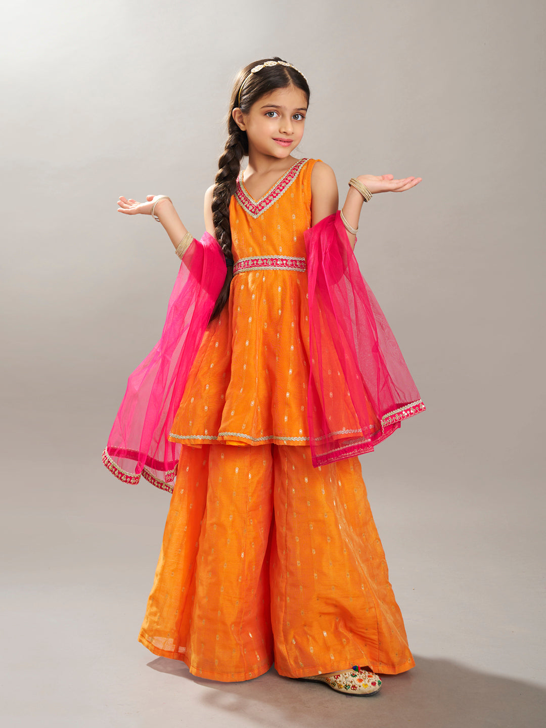 Bitiya by Bhama Girls  Ethnic motifs woven design Kurta With Palazzos, Dupatta set