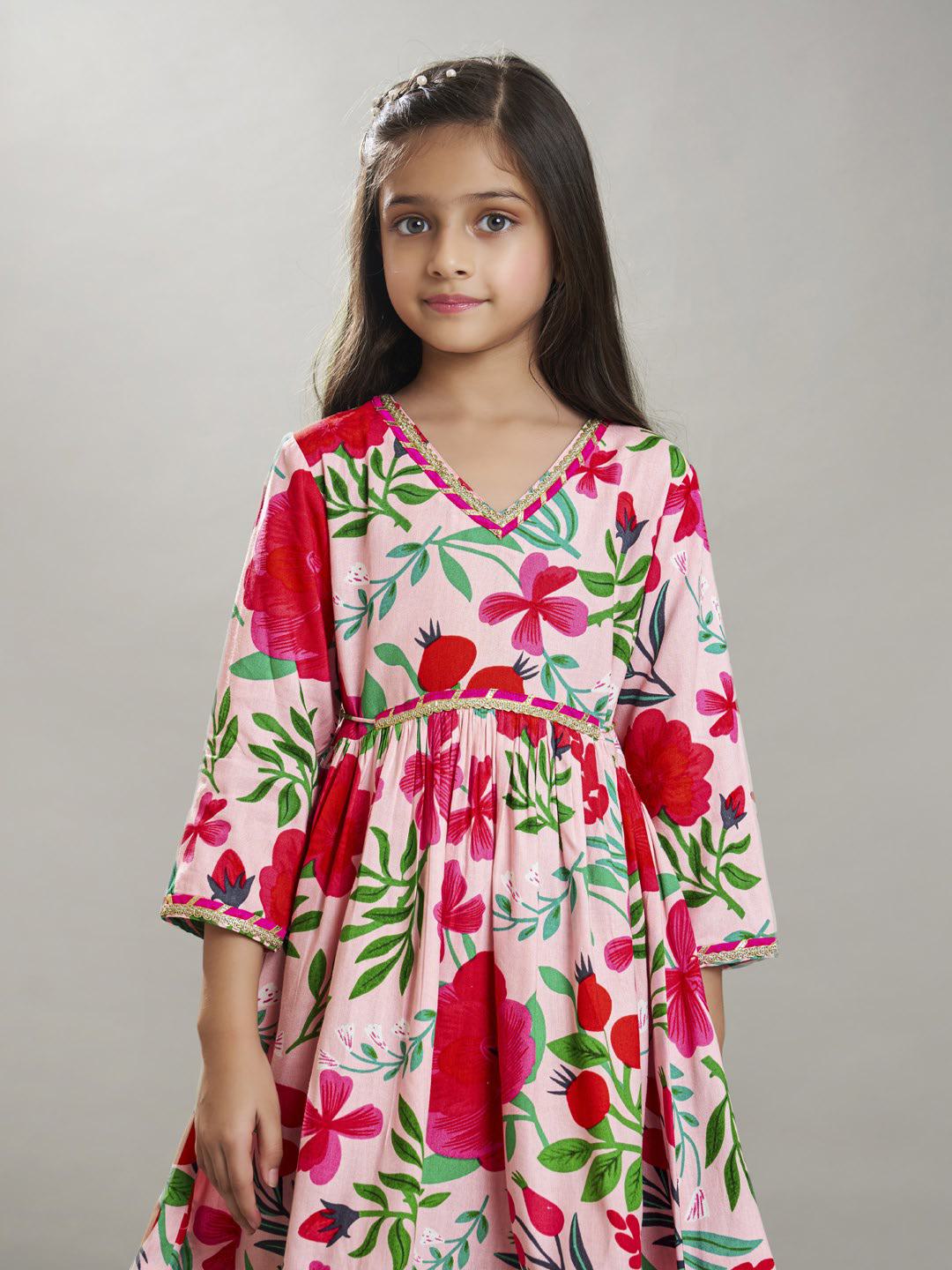 Bitiya by Bhama Girls  Maroon Ethnic motifs printed design crop top With Palazzos