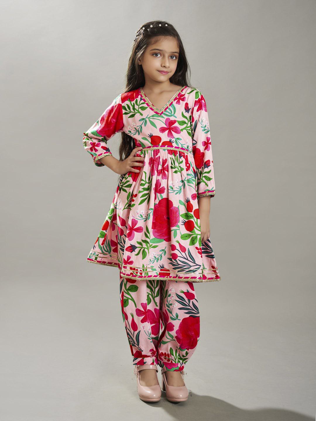 Bitiya by Bhama Girls  Maroon Ethnic motifs printed design crop top With Palazzos