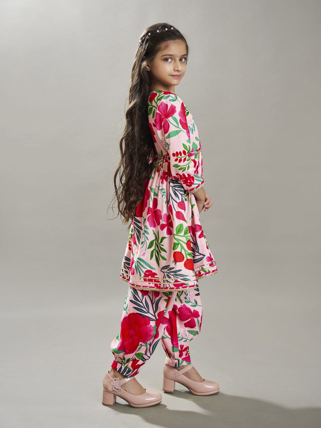 Bitiya by Bhama Girls  Maroon Ethnic motifs printed design crop top With Palazzos