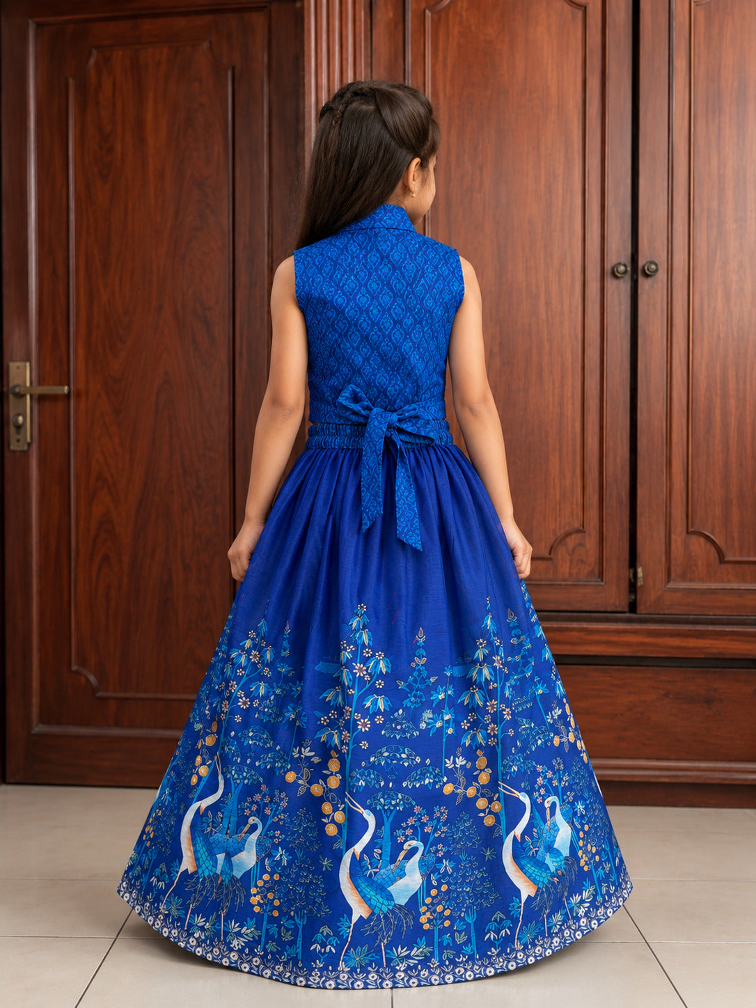 Bitiya by Bhama Girls Navy Blue Digital Printed Ready to wear Lehenga with Choli
